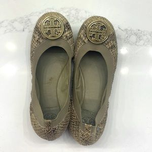 Tory Burch taupe snakeskin flat